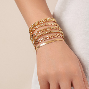 Personalità creatività 6 pz/set impilati geometrici da donna 18K placcato in oro braccialetti a catena semplici gioielli di moda - Product Image 3