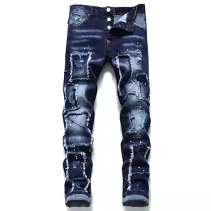 Крупные и высокие тяжелые мужские джинсы, тонкие ультраэластичные джинсы, роскошные модные мужские рваные джинсы в стиле хип-хоп