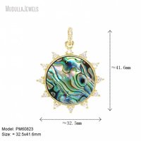 Pendentif en pierre naturelle PM60840, forme ronde, coquille naturelle de haute qualité, agate, malachite, plaqué or 18 carats, charme pour la fabrication de bijoux