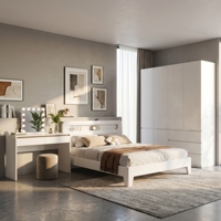 Ensemble de chambre moderne 5-en-1 en gros : Coiffeuse, miroir, tiroirs, placard de rangement en placage de bois – Mobilier pour la maison, appartement, hôtel