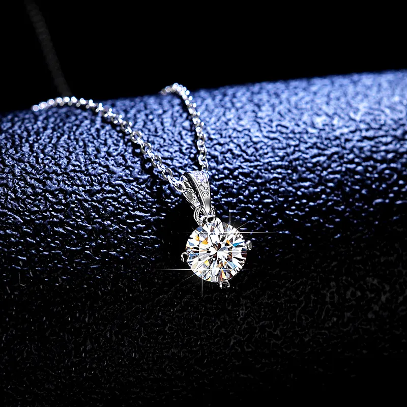 Luxe Fijne Sieraden S925 Sterling Zilver Ronde Snit Gemaakt Diamant Moissanite Edelsteen Ketting Verloving Hangende Ketting