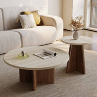 Table basse ronde de 32 pouces en pierre frittée avec structure en bois, table centrale moderne pour salon