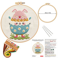 Nouveau Kit de Broderie DIY 2026 Motif Lapin de Pâques et Œuf avec Cerceau et Instructions en Anglais pour Décoration Intérieure et Cadeau