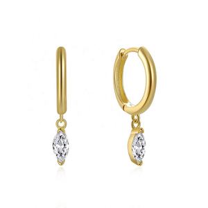 Geometric <b>Sterling</b> <b>Silver</b> Gold Plated <b>Stud</b> Earrings Zircon Bezel Setting Trendy Classic Minimalist Women's Anniversary Gift - Product Image 1