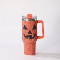 Vasos de Acero Inoxidable de 40 oz con Diseño de Diamantes de Halloween, Vasos Térmicos Portátiles con Asa, Vasos con Pedrería Brillante