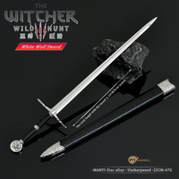 Witcher III-Accessoire en métal, épée de loup blanc, modèle d'arme, petite épée, cadeau cool personnalisable, porte-clés de collection, 22cm
