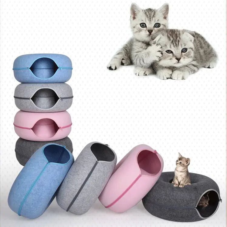 Detachable Nest Felt Donut Cat Bed Tunnel Cave Pet Round Dog With Removable Washable Cover Donut Cat Tunnel Bed For Indoor