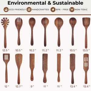 Juego de Utensilios de Cocina de Madera de Nogal 100% Natural, 14 Piezas, Duraderos, Antiadherentes, de Primera Calidad - Product Image 2