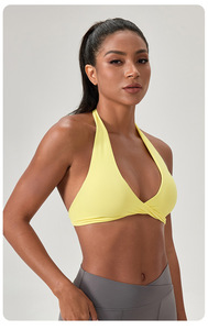 Women Halter Twist Front Deep V Sports Bra Removable Padded Soft Stretchy Low Impact Yoga Crop Top Pilates Gym Workout Bra - Product Image 3