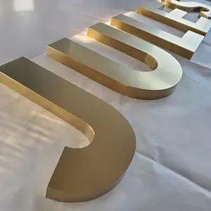 Segno personalizzato della lettera del canale dell'acciaio inossidabile lucido dello specchio di colore dell'oro del titanio rivestito 3D segno di affari del metallo