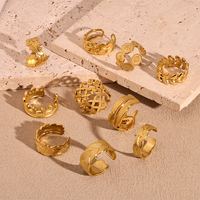 Anneau ouvert en acier inoxydable plaqué or 18 carats élégant Design feuille coréenne classique étanche doigt réglable pour fête cadeau