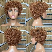 Courte Perruque Cheveux Humains Afro Crépu Bouclé avec Frange Épaisse, Densité 180%, Faite à la Machine, Pas Chère, pour Femmes