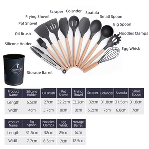 Hot Sale 11 Pcs +Barrel Food Grade <b>Silicone</b> Kitchen Accessories Tool Heat Resistance <b>Baking</b> Cookware Wooden Cooking Utensils Set - Product Image 2