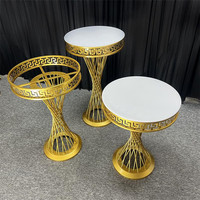 Ensemble de 3 porte-dessert rond or grand support de fleurs en métal support de gâteau support de table pour la décoration de fête de mariage