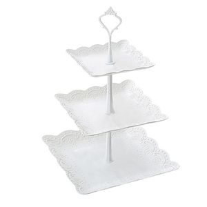 3-Tier Plastic Cupcake Stands Dessert Plates Mini Cakes Fruit Candy Display Tower White for Wedding Birthday Stand
