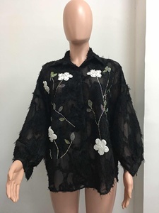 Nueva Blusa de Gasa para Mujer, de Manga Larga, con Incrustaciones de Diamantes, Bordado Tridimensional de Flores, Estilo Moderno - Product Image 5