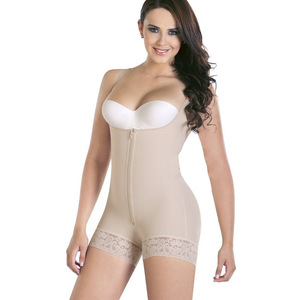 Body Shaping Bodysuit Dark Skin <b>Tummy</b> <b>Control</b> Waist Slimming Front Zipper Leg Shaping With Buckles Polyester Fabric - Product Image 3