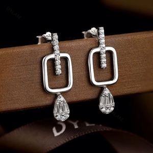 Dylam Trending 925 Sterling <b>Silver</b> Teardrop Dangle Post Diamond Square <b>Huggie</b> Baguette 5A Cubic Zircon Stud Earrings - Product Image 4