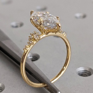 Anillo de Compromiso con Corte Marquesa de 6 Puntas, Certificado Shea Igi, con Diamante Cultivado en Laboratorio HPHT, Oro <span class=keywords><strong>S</strong></span>ólido de 14k/18k para Mujer, con Diamante Certificado CVD - Product Image 3