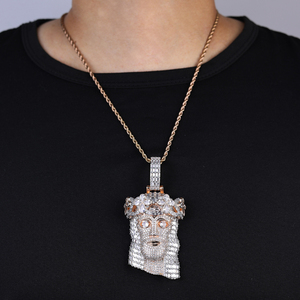 Bling or Rose argent deux tons plaqué glacé Hip Hop hommes bijoux plein pavé CZ grand lourd jésus pièce pendentif - Product Image 6