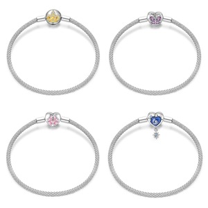 Venta al por Mayor de Brazaletes de Plata de Ley 925 de Alta Calidad con Dijes de Flores y Mariposas, Joyería para Mujer, Regalo - Product Image 1