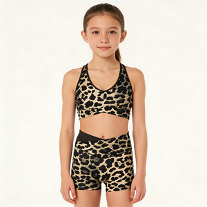 ชุดออกกำลังกายเต้นรำแบบใหม่ ดีไซน์พิมพ์ลายเสือดาว ผ้าตาข่าย บราและกางเกงขาสั้น สำหรับฝึกซ้อมเชียร์ลีดเดอร์ - Product Image 6