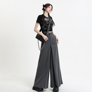 <span class=keywords><strong>Pantaloni</strong></span> <span class=keywords><strong>Larghi</strong></span> <span class=keywords><strong>Grigi</strong></span> in Stile Americano con Perline, in Poliestere e Viscosa, Nuovi <span class=keywords><strong>Pantaloni</strong></span> Dritti e Morbidi per Donna - Product Image 1