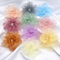 Aksesoris Bunga Organza Gaya Korea Kain Tepi Terbakar Buatan Tangan DIY Bunga Tiga Dimensi Aksesoris Pakaian Rambut Empat