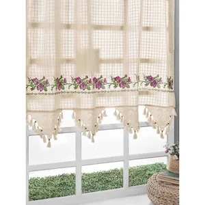 Cortina con Borlas de Color Morado Vintage Auténtico con Diseño Floral, Elegantes Cenefas en Varios Tamaños para Decoración del Hogar - Product Image 1