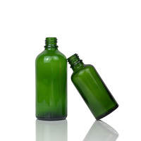 Bouteilles d'huile essentielle en verre de couleur verte, capacité de 5 ml à 100 ml, forme plate avec bouchon à vis, mini compte-gouttes pour sérums de soin de la peau