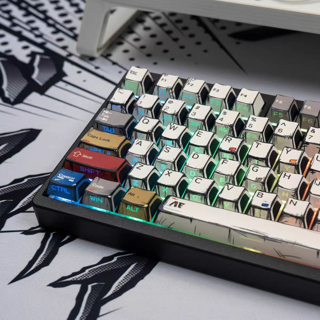 In Stock Wholesale Anime-themed Colored Keycaps Cherry Height Side-printed Backlit Sublimation Keycaps Mini Full Set 125 Keys