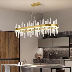 Lustres modernes en forme d'arête de poisson irrégulière, lustres circulaires en cristal, longs lustres linéaires pour table à manger, lustres de luxe pour chambre d'hôtel - Product Image 2