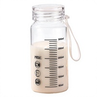 Bouteille d'eau graduée en verre borosilicate avec couvercle, portable, anti-fuite, design classique, pour thé glacé, café, lait, école