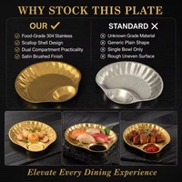 Plateau de service pour collations en acier inoxydable durable à double compartiment, forme irrégulière, écologique, compatible lave-vaisselle, or et argent, pour frites