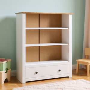 Solid <b>Pine</b> Wood Bookcase 31.5x13.8x43.3 White Finish Kids' Cabinet 3 <b>Shelves</b> Farmhouse Style - Product Image 2