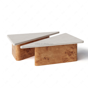 Ensemble de tables basses FERLY <span class=keywords><strong>en</strong></span> chêne et marbre, design géométrique sculptural, plateau <span class=keywords><strong>en</strong></span> pierre naturelle, deux pièces, taille et finition personnalisables - Product Image 2