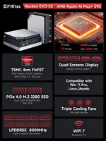 EVO-X2 AI Mini PC AMD Ryzen Al Max+ 395 128GB LPDDR5X 8000MHz (16GB*8) 2TB PCIe 4.0 SSD WiFi 7 BT5.4 Komputer Gaming Mini