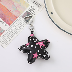 Star Print PU Leather <b>Bag</b> Charm Puffy Five Pointed Star Keychain <b>Heart</b> Shaped Metal Lobster Clasp Y2K Sweet Backpack Pendant - Product Image 5