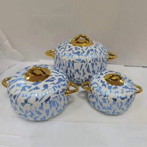 Lot de 3 casseroles isothermes rondes de grande capacité (1L, 2L, 3.5L) avec bouton doré, empilables, pour événements de célébration musulmane africaine et l'Aïd - Product Image 1