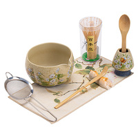 Ensemble bol à matcha en céramique à bord rouge et support pour chasen, style chinois, grande taille, coffret cadeau, accessoires pour le thé