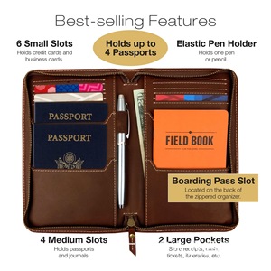 Custodia per passaporto in pelle sintetica personalizzata Organizer portatile multifunzione per carte da viaggio con cerniera porta passaporto - Product Image 4