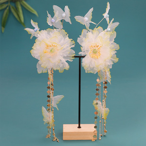 Nouvelle Fleur Verte Originale 2025, Coiffe Ethérée Hanfu, Épingle à Cheveux à Pompon Style Ancien, Accessoire Cheveux à Clipser en Soie avec Fleur - Product Image 4