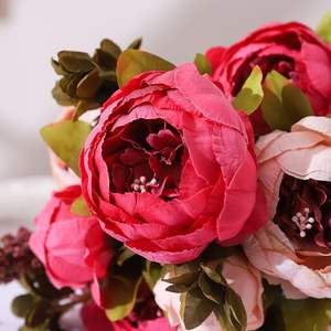 Bouquets de 13 têtes de pivoines artificielles en soie exquises pour la décoration moderne de la maison et des mariages - Vente en gros - Product Image 5