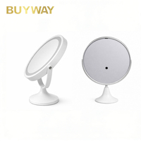Miroir de maquillage rond blanc avec anneau lumineux givré et bras en U inclinable, miroir de vanité LED de table avec base en forme de cloche