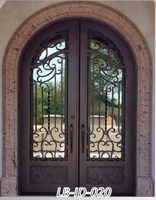 Porte d'entrée moderne en fer forgé ATMOS avec inserts en verre, design anti-effraction et pare-balles pour villas et hôtels