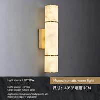 Lampe murale LED minimaliste moderne pour chambre d'hôtel, salon, salle de bain, restaurant, chambre à coucher - Luminaire de chevet en albâtre naturel et cuivre