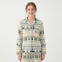Ensemble de pyjama pour femmes en coton pur tissé, col en V, manches longues, style décontracté, ODM, pantalon à taille élastique, longueur cheville, motif floral parfumé