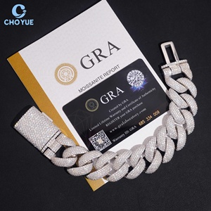 S925 Silver Iced Out Thick Miami Cuban Link Bracelet Full Paved VVS Moissanite Hip Hop Bling Diamond Jewelry Gift for <b>Men</b> - Product Image 4
