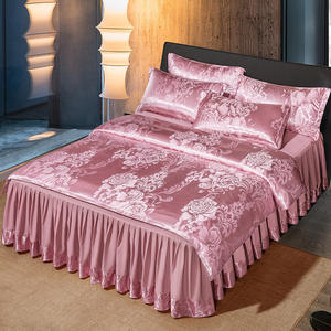 طقم لحاف جاكار أوروبي لحفلات الزفاف الخريفية، طقم من سبع قطع محشو بالصوف عالي الجودة بنمط تنورة السرير، عدد الخيوط 300 - Product Image 4