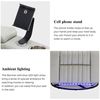 270 °   Sillón Reclinable Giratorio Eléctrico para Cine en Casa, Sofá para Juegos con Tira de Luces LED, Portavasos con Bandeja y Soporte para Teléfono